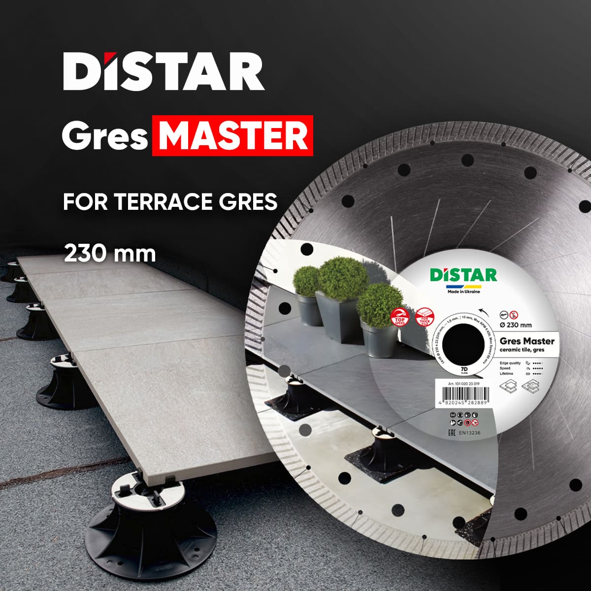 Diamond Cutting Blade 1A1R 230mm x 22.23mm Gres Master